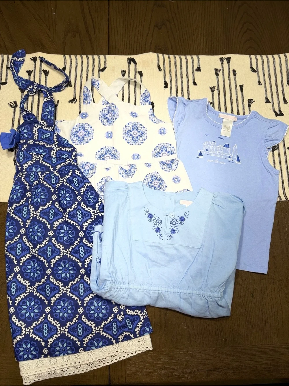 Janie and Jack Size 2/2T Bundle 4pc Blue Medallion Halter Dress Tops Eyelet Trim